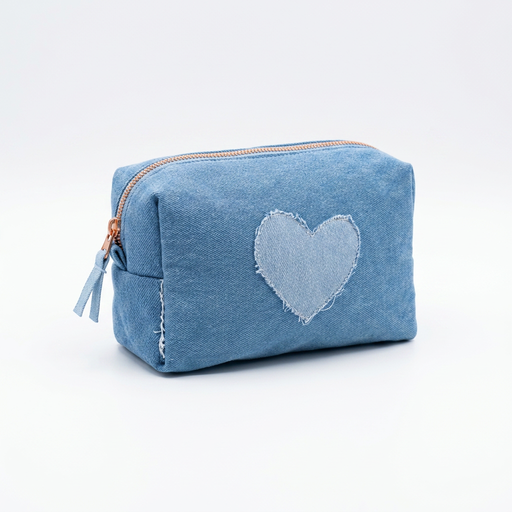 The Raw-Edge Denim Heart Pouch